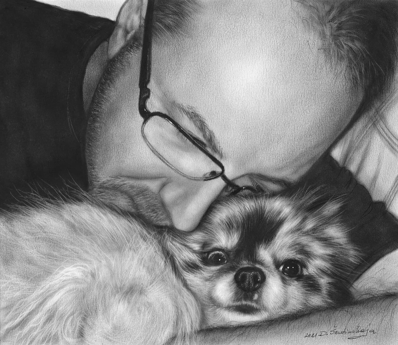 Love - Man and Pomeranian in oils by Danguole Serstinskaja
