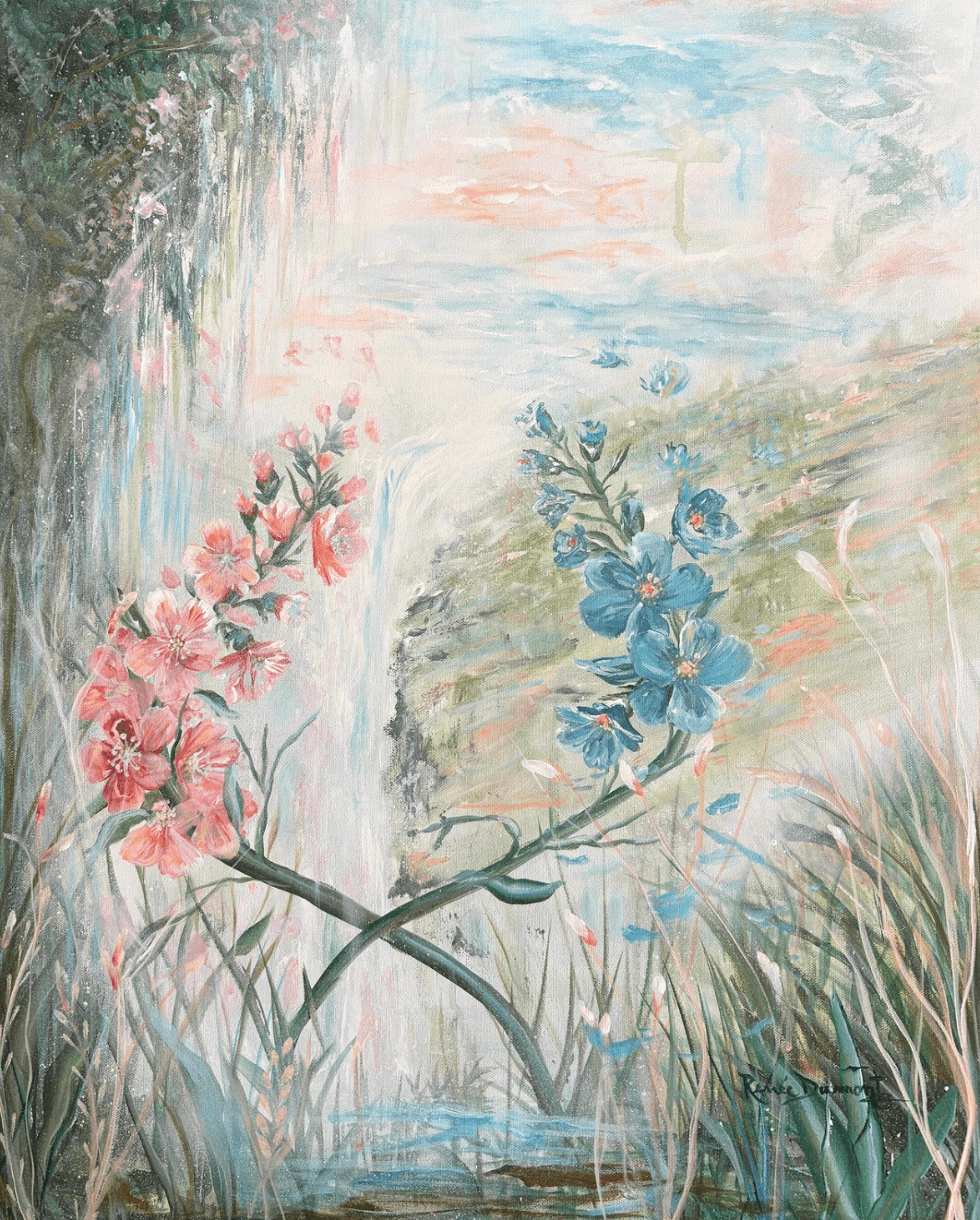 Contemporary Floral Landscape | Mixed Media & Oil Painting by Renee Dumont